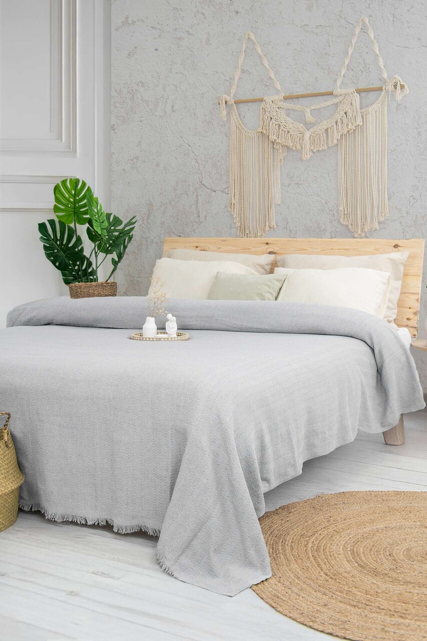 Cuvertura pique dubla, L'essentiel Maison, Marla, Bumbac reciclat, Gri deschis - imagine 4